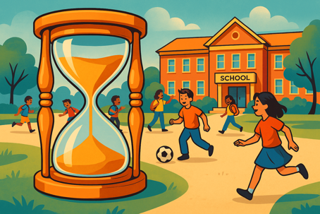 Children at school with hourglass